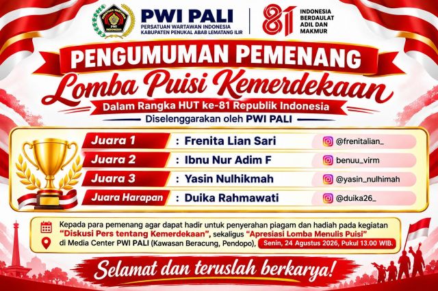 PWI PALI Umumkan Pemenang Lomba Puisi Kemerdekaan, Empat Peserta Raih Penghargaan