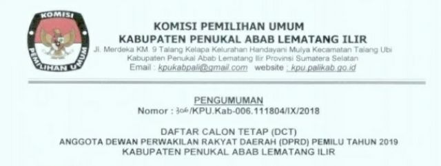 KPU PALI Tetapkan DCT, Beberapa Fakta ini Perlu diketahui